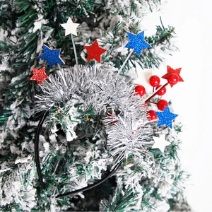 Detail of USA fan headband with silver tinsel and red white blue glittery stars