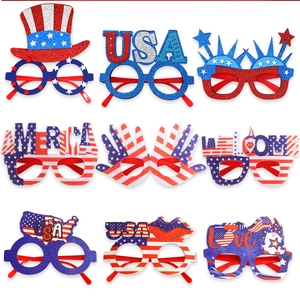 Set of 9 glittery USA flag glasses with stars and stripes for World Cup cheering