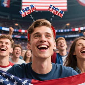 USA flag themed headband with spring USA letters for soccer fans and stadium events