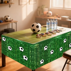 Décorations de Fête sur le Thème du Football Jupe de Table en Clinquant Vert et Autocollants pour Anniversaire Événements Sportifs
