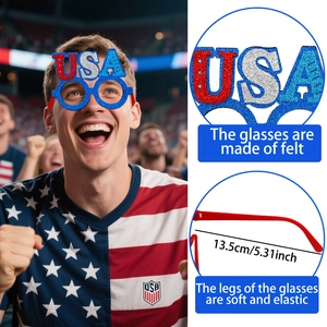 Glittery USA felt glasses for World Cup fans with flexible red temples for sports cheering