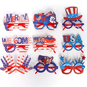 9-pack USA Independence Day paper glasses featuring patriotic flag designs and glitter details