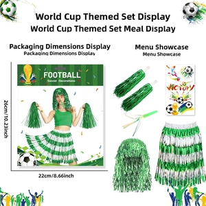 Set de supporter de foot 5 pièces avec jupe à franges verte, perruque et pompons