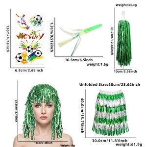 Set de supporter de football vert avec perruque, jupe, pompons, stickers et sifflets