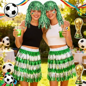 Panoplie de supporter avec perruque verte, jupe à franges métalliques et stickers football