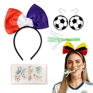 Kit de supporter de foot avec serre-tête nœud boucles d'oreilles sifflet et tatouages