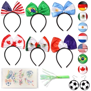 Ensemble d'Accessoires de Déguisement de Fan de Football de la Coupe du Monde Serre-tête Nœud Drapeau National Broche Boucles d'Oreilles Tatouages Éphémères Accessoires de Fête