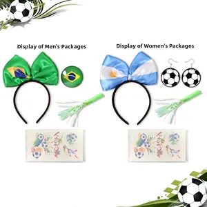 Soccer fan accessory set with Brazil and Argentina flag headbands and football pins