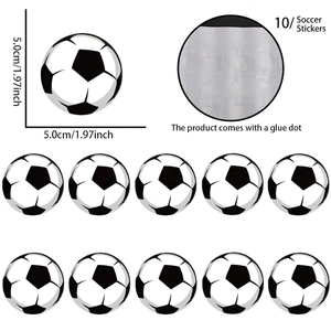 Détail de 10 autocollants de football avec dimensions et points adhésifs inclus