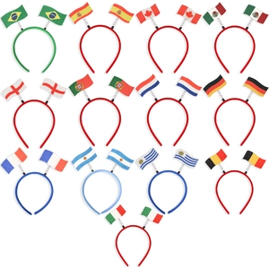 Set of 13 colorful national flag headbands with springs for soccer fans and sports events