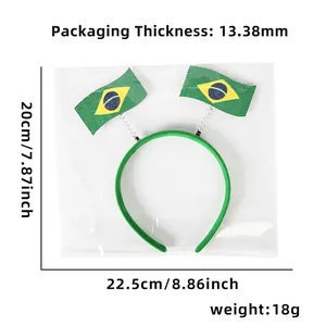 Brazil flag headband for soccer fans with size measurements on white background