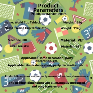 Detailed pattern of soccer party tablecloth with footballs, goals, and sports elements