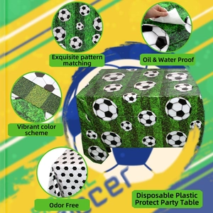 Waterproof soccer themed plastic tablecloth for football party and stadium decorations