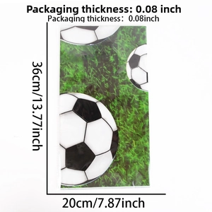 Close-up of the football pattern tablecloth showing material thickness and size markings