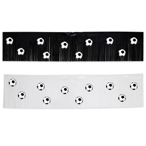 Soccer fringe curtains in black and white with printed footballs for party decorations