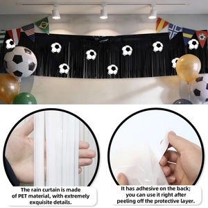 Soccer party tinsel curtain decoration with football patterns and adhesive backing