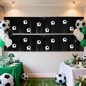 Soccer Theme Party Fringe Curtain PET Metallic Foil Tassel Backdrop Banner For Football Birthday Sport Event Decor