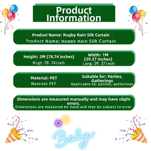 Detailed size chart for 2M x 1M PET rugby rain silk curtain party background decor