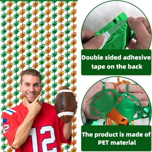 Detail of PET tinsel curtain with back adhesive tape for American football party decor