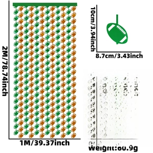 Detail view of 1x2m green and gold rugby fringe curtain with 8.7x10cm sequin dimensions
