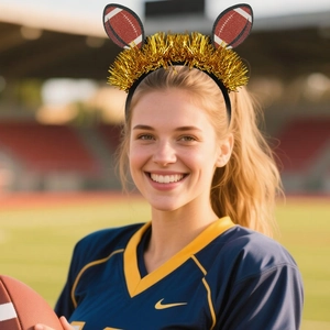 Sparkly football themed headband with gold fringe for sports parties and game day event