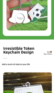Detail of football token keychain with soccer ball pendant and goal post design