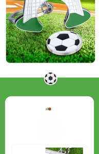 Detailed macro view of the enamel soccer ball and goal net on a green grass background