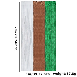 Detail view of 1x2m white brown green tinsel foil fringe curtain for party backdrops