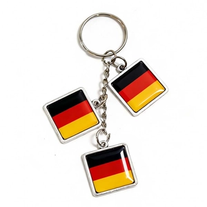 German flag keychain with three square pendants on stainless steel ring and chain link