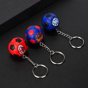 Miniature football club keychain set featuring AC Milan, Barcelona, and Inter Milan logos