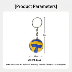 Blue and yellow volleyball keychain with silver metal chain and 3.6cm ball diameter