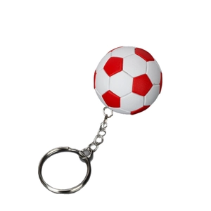 Miniature red and white football keychain with realistic texture and polished metal ring