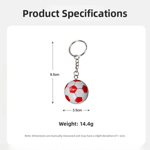 Detailed size specifications for the red and white mini soccer ball keychain accessory
