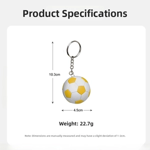 Dimensioni dettagliate del portachiavi calcio giallo e bianco con diametro 4,5cm e peso