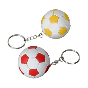 Portachiavi da calcio bicolore giallo e rosso con trama in pelle e anelli di metallo