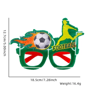 Detail showing football party glasses dimensions 18.5x12.7cm with weight of 16.4g