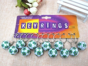 Wholesale set of 12 Brazil flag themed soccer ball keychains with metal rings and display card