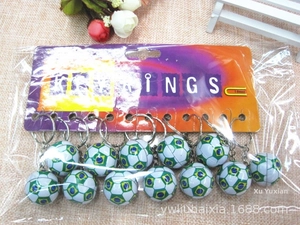 Wholesale soccer ball keyrings with Brazil flag pattern in bulk 12-piece packaging