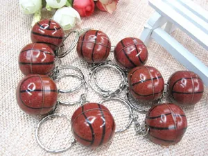Detailed view of mini basketball keychains with textured surface and silver metal rings