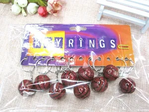 Set of 12 classic brown basketball keychains with silver metal rings and chains