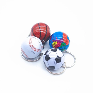 Mini sports keychain set including realistic basketball, soccer, baseball, and globe designs