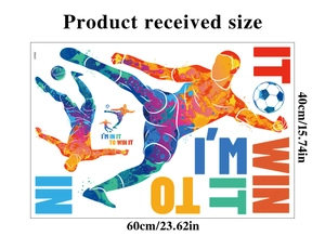 Close-up of football wall stickers with player silhouettes and size dimensions
