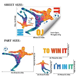 Soccer wall decals set with athlete silhouettes and motivational slogans 40x60cm