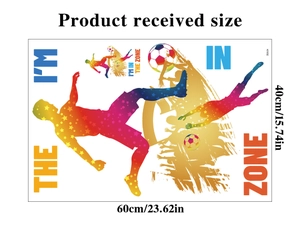 Detaillierte Maße der Regenbogen Fußball Wandaufkleber mit Athleten Silhouetten