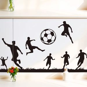 Soccer player silhouettes wall sticker with grass texture for home decoration