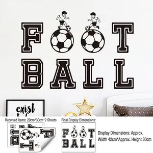 Football wall sticker detail showing letters and soccer silhouettes for room decoration