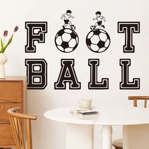 Black football wall sticker with FOOTBALL letters and minimalist soccer players for home decor