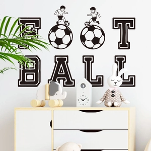 Detail of football silhouette wall stickers with FOOTBALL lettering for room decor