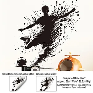 Detail view of soccer player silhouette wall decal with 30x30cm size specifications