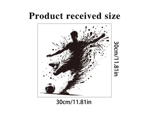Detail view of soccer player silhouette wall sticker with dimensions 30cm x 30cm